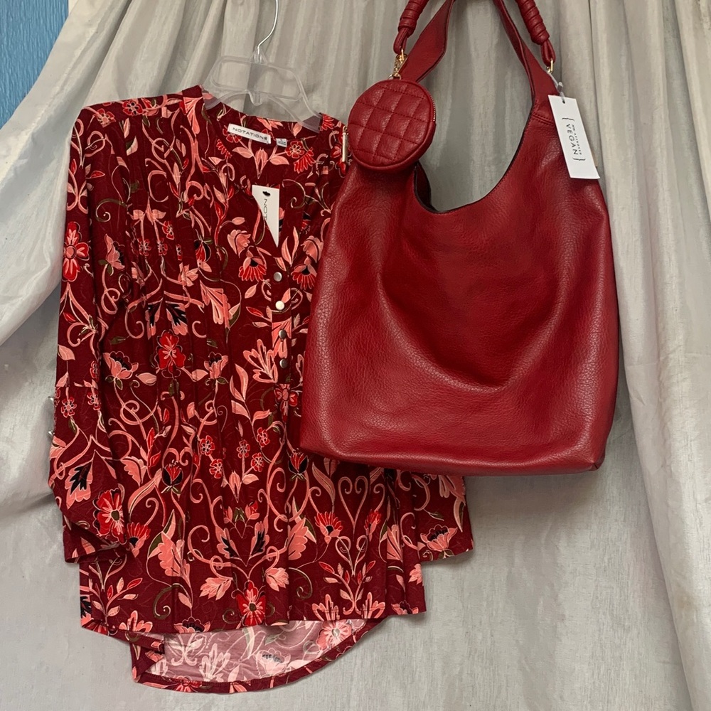 Red Shoulder Hobo with Quilted Coin Pouch